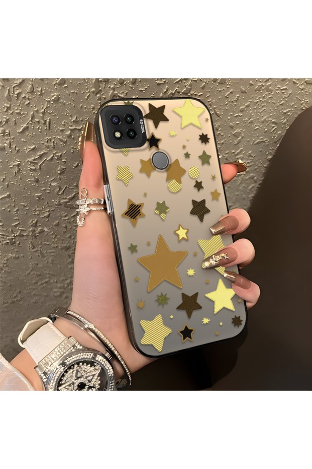 Redmi 9C/10A Compatible Retro Coffee Tone Star Sticker Printed Case, Aesthetic Design