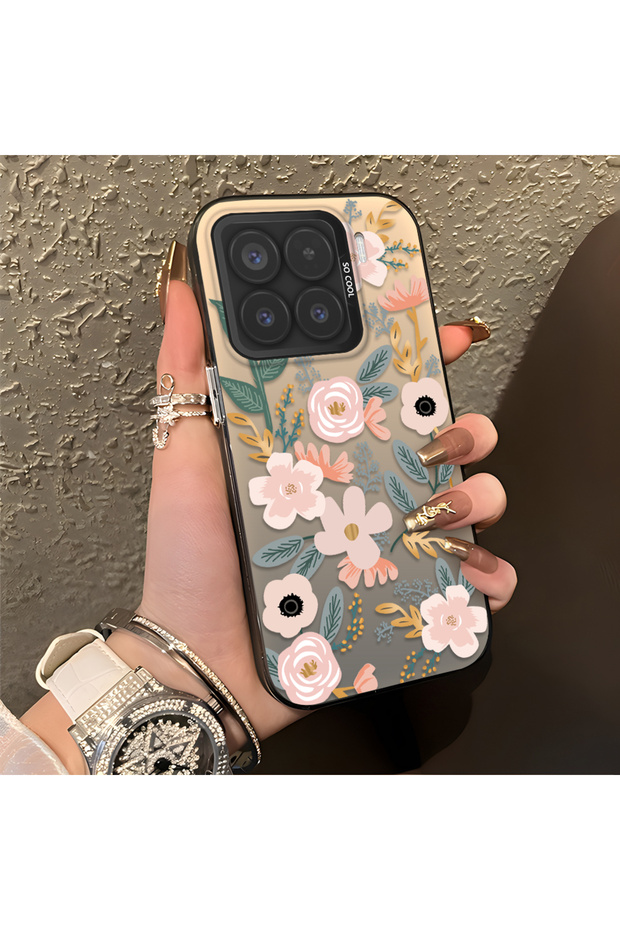 Mi 15 5g Compatible Pink Spring Flower and Green Leaf Pattern Phone Case, Shock Protection