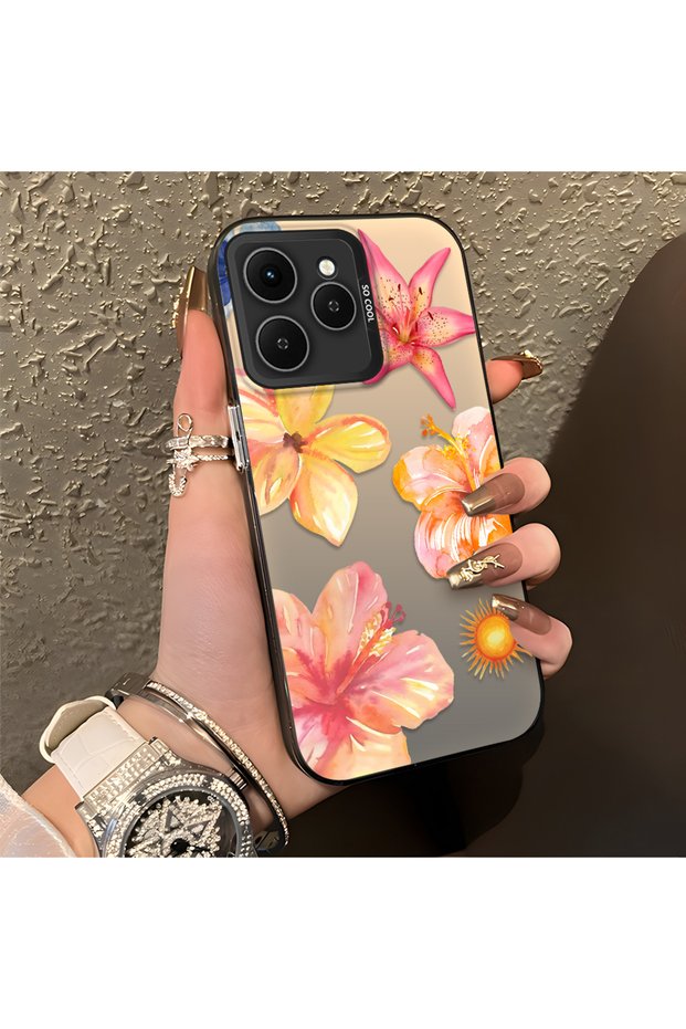 Tecno Spark 40 Compatible Watercolor Tropical Flower and Sun Pattern Phone Case, Shock Protection
