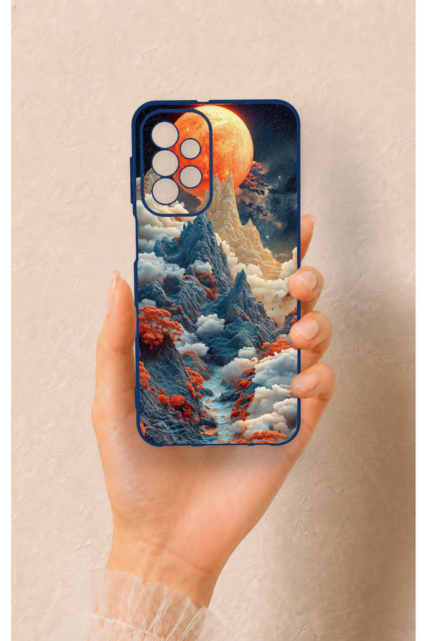 Samsung A23 Compatible Red Moon Patterned Silicone Case