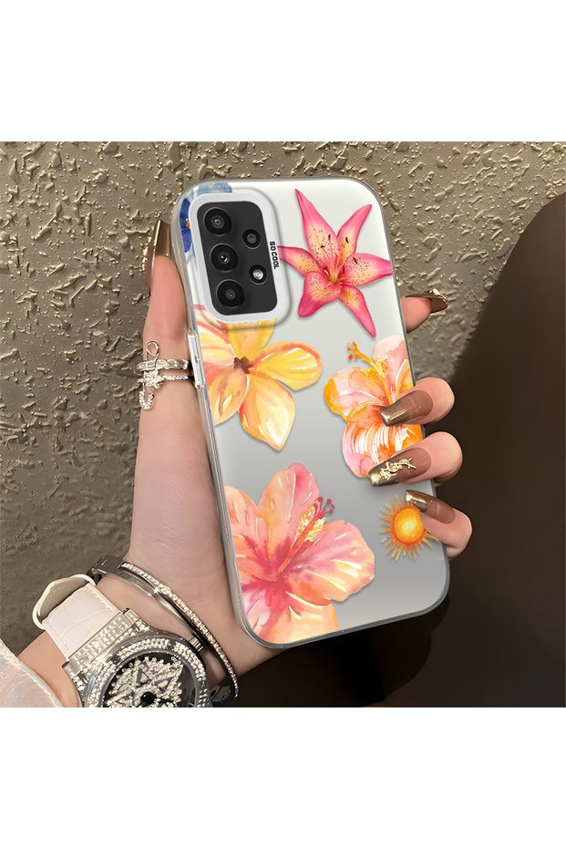Samsung Galaxy A23 4G/5G Compatible Watercolor Tropical Flower and Sun Pattern Phone Case, Shock Protection