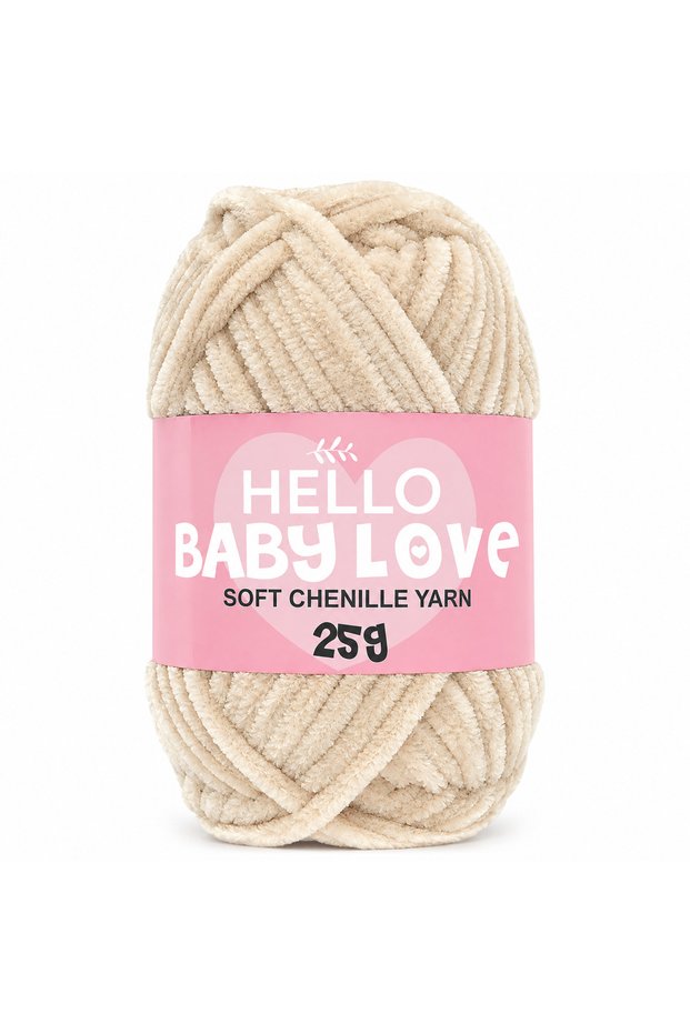 Baby Love 25 Gr Chenille Yarn 226 Cream Light Beige – Soft Plush Knitting Punch and Amigurumi Yarn