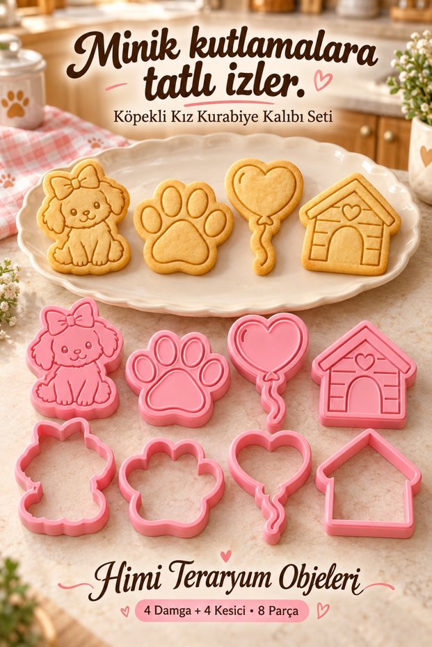 Dog Cookie Mold and Stamp Set Girl's Birthday Paw Heart Balloon
