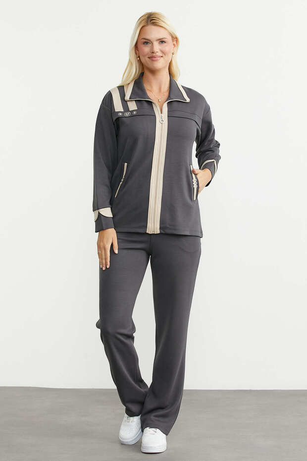 Scuba Fabric Tunic Tracksuit Set - Anthracite