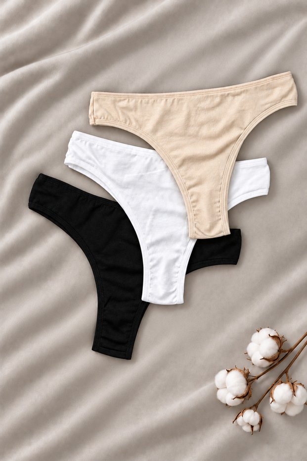 Women's Laundry Cotton Colorful Brazilian Panties 3-Piece Set Beige-White-Black