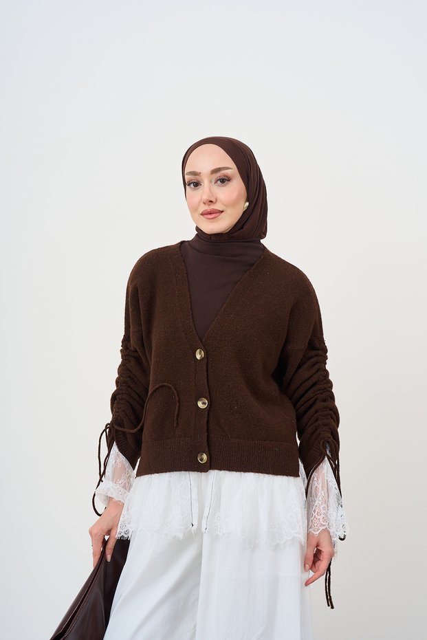 Women's Lace Detailed Knitwear Cardigan Brown