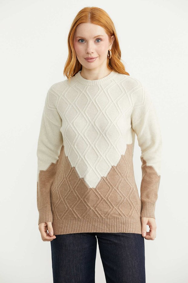 Round Neck Color Gradient Knitwear Sweater - Beige