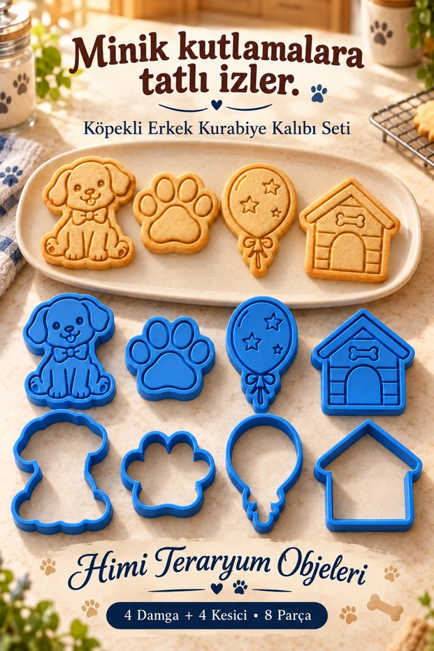 Dog Cookie Mold and Stamp Set Boy's Birthday Paw Star Balloon