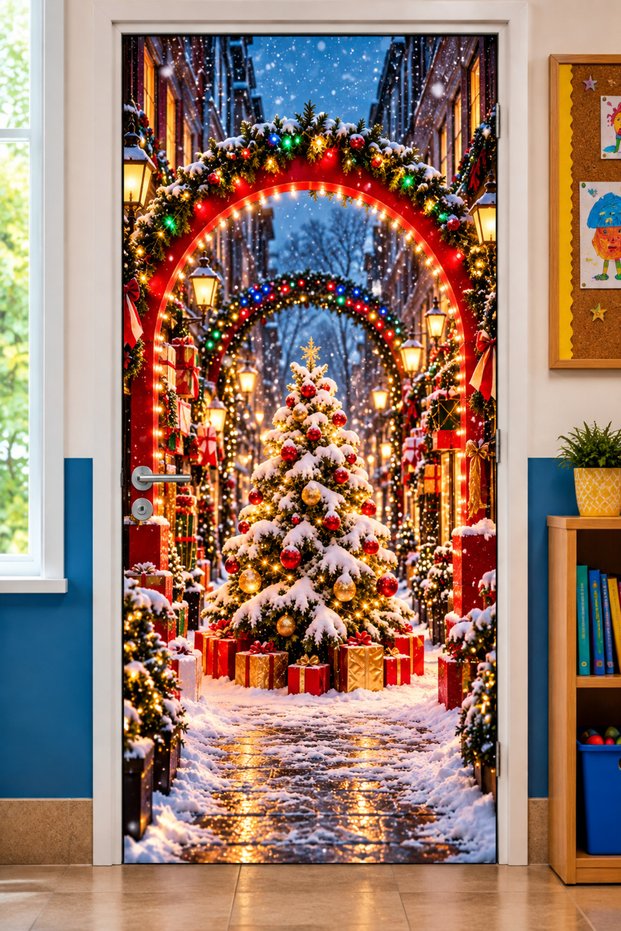 Elastic Door Decoration, Fabric Door Dressing, Christmas Decor, New Year, School Event Door Decoration
