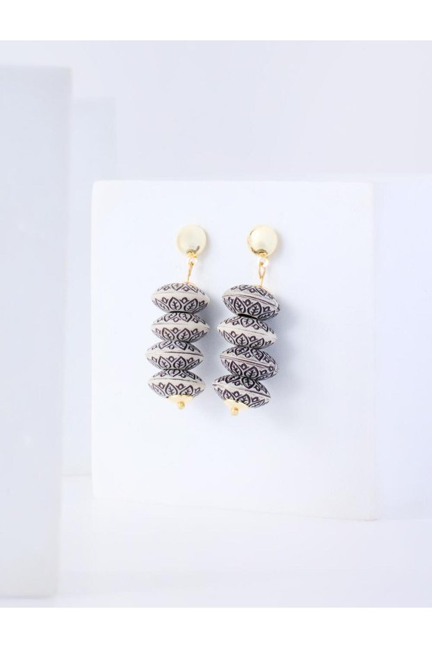 Mixed Pearl Detailed Wooden Beaded Ethnic Earrings