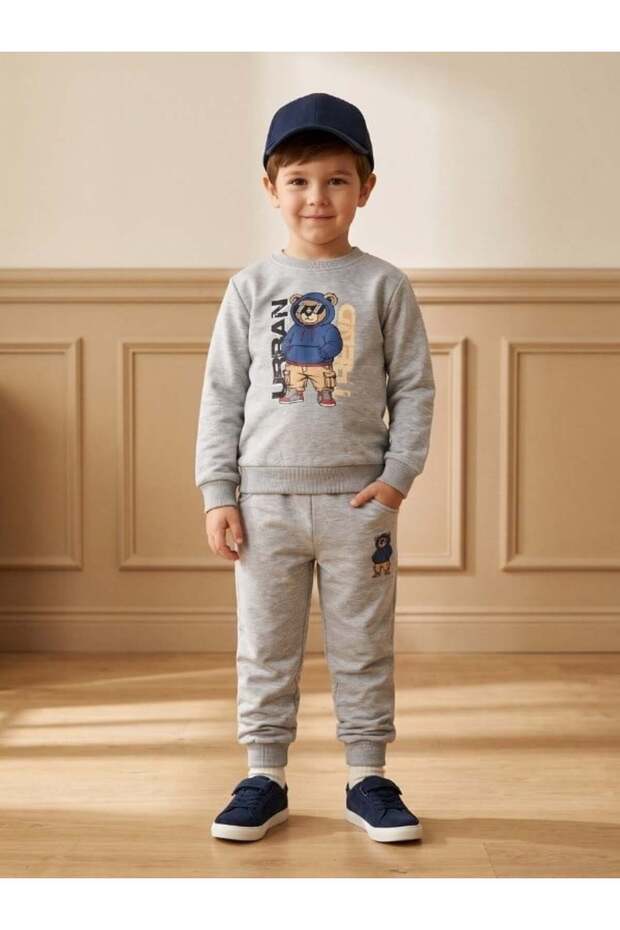 Boy's Teddy Bear Printed Tracksuit Set