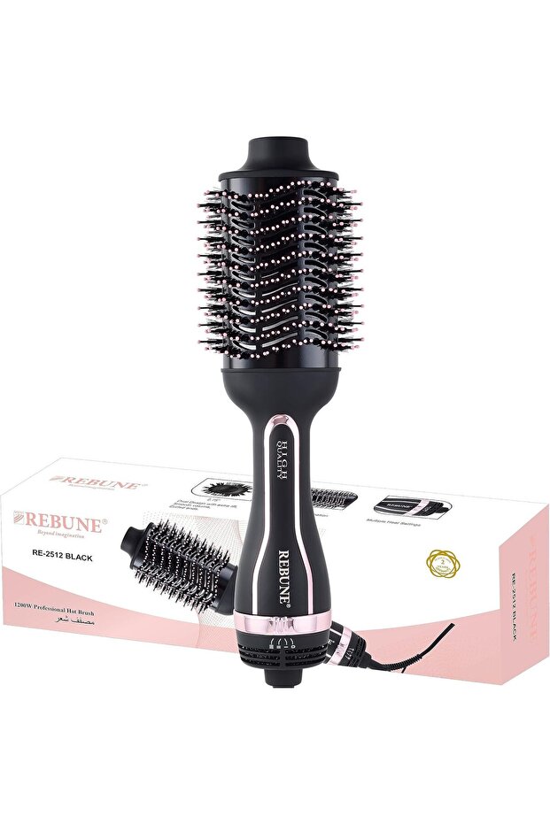 1200W Hair Styler Hot Air Brush One Step Negative Ion Electronic Dryer Comb (Black and Gold)