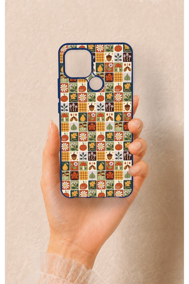 Oppo A15 Compatible Autumn Themed Patchwork Patterned Silicone Case