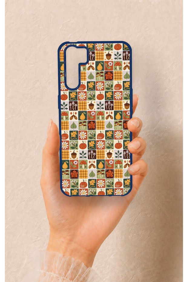 Oppo A91 Compatible Autumn Themed Patchwork Patterned Silicone Case