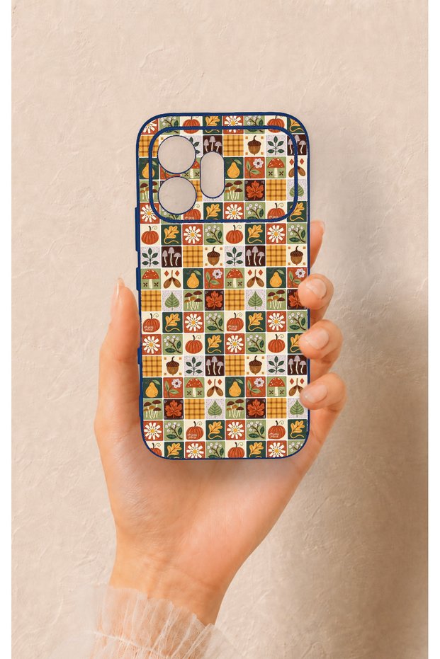 Honor 600 Compatible Autumn Themed Patchwork Patterned Silicone Case
