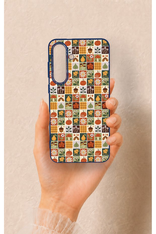 Samsung S25Fe Compatible Autumn Themed Patchwork Patterned Silicone Case