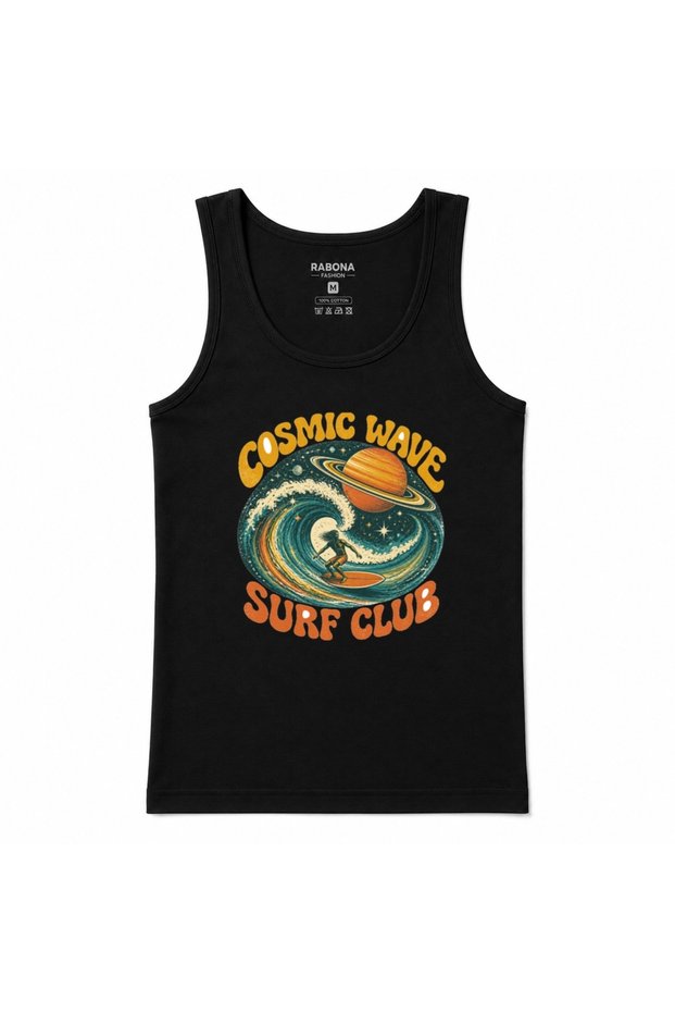 Cosmic Wave Surf Club Retro Space Surfer Graphic Tank Top
