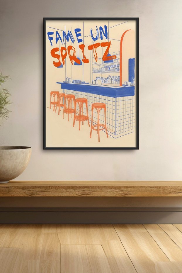 Fame Un Spritz Blue Orange Bar Drawing Framed Painting Cocktail Poster Bar Kitchen Decor Kok24