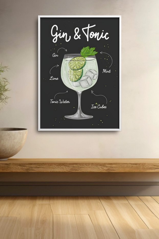 Gin & Tonic Cocktail Recipe Black Floor Framed Table Cocktail Poster Kok52