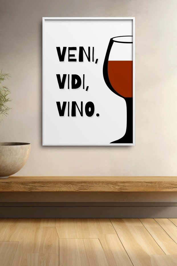 Veni Vidi Vino Typography Framed Painting Bar Kitchen Poster Wall Decor Kok38