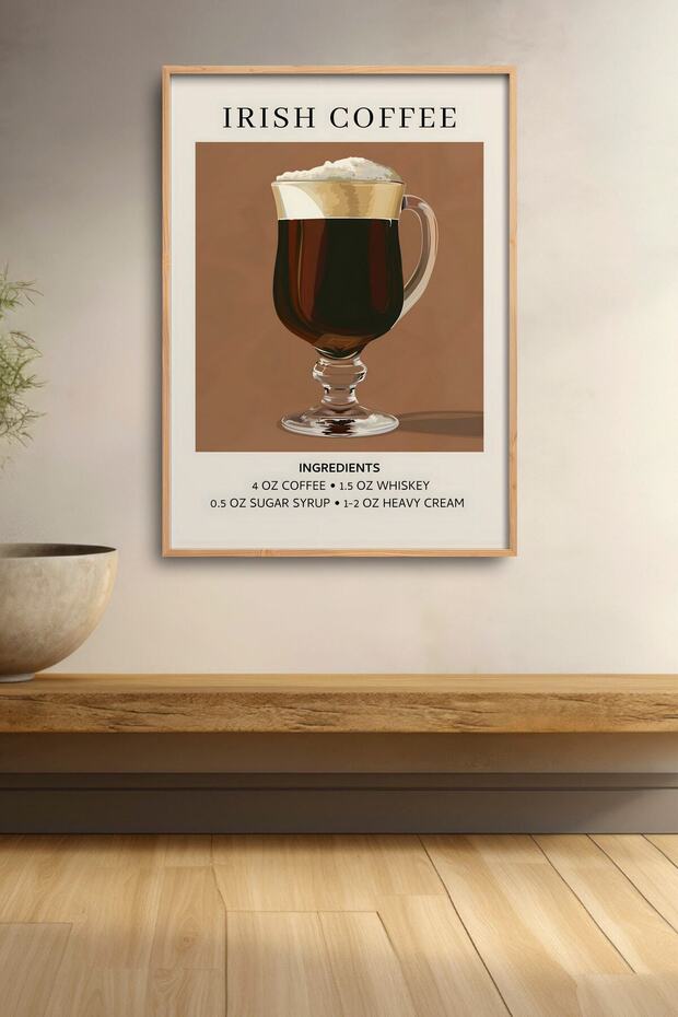 Irish Coffee Coffee Cocktail Recipe Framed Painting Cocktail Poster Bar Kitchen Decor Kok58