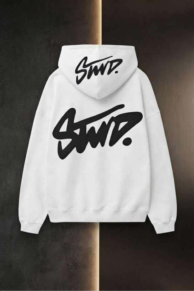 Mooda Unisex Printed Oversized 3-Thread Hooded Sweatshirt