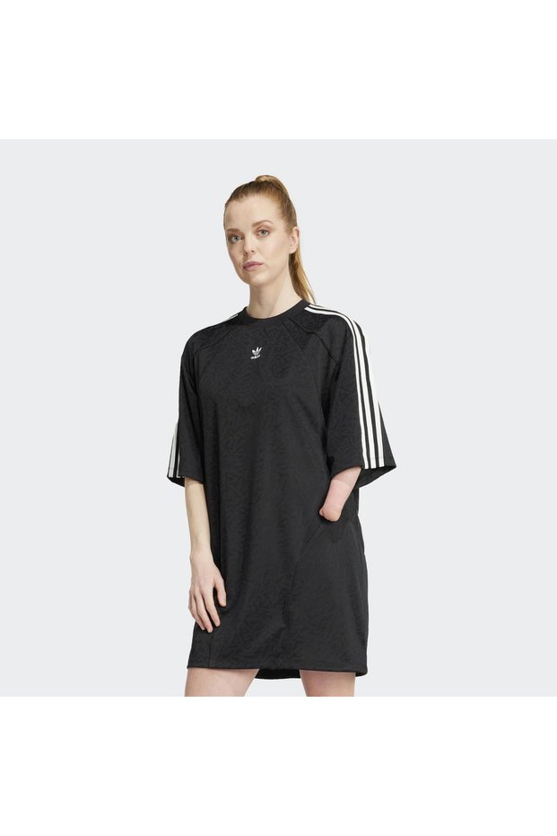 Oversized Tricot Women's Black T-Shirt Dress (Iw5481)