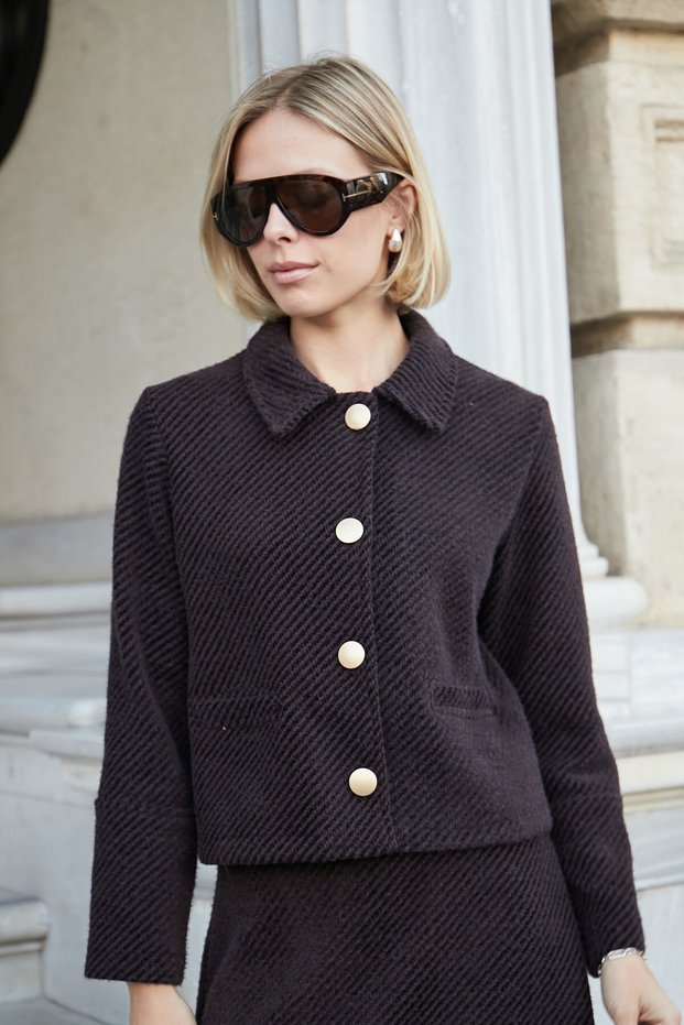 Women's Autumn-Winter Soft Textured Angora Fabric Flato Pocketed Long Sleeve Jacket-Coffee