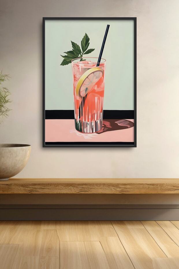 Pink Lemonade Cocktail Retro Framed Painting Cocktail Poster Bar Kitchen Decor Kok28