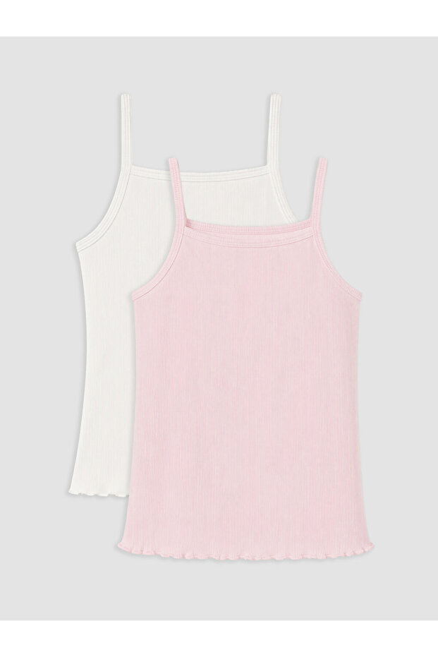 Ozmarka New Season Pink Square Collar Girls' Undershirt 2-Piece Set