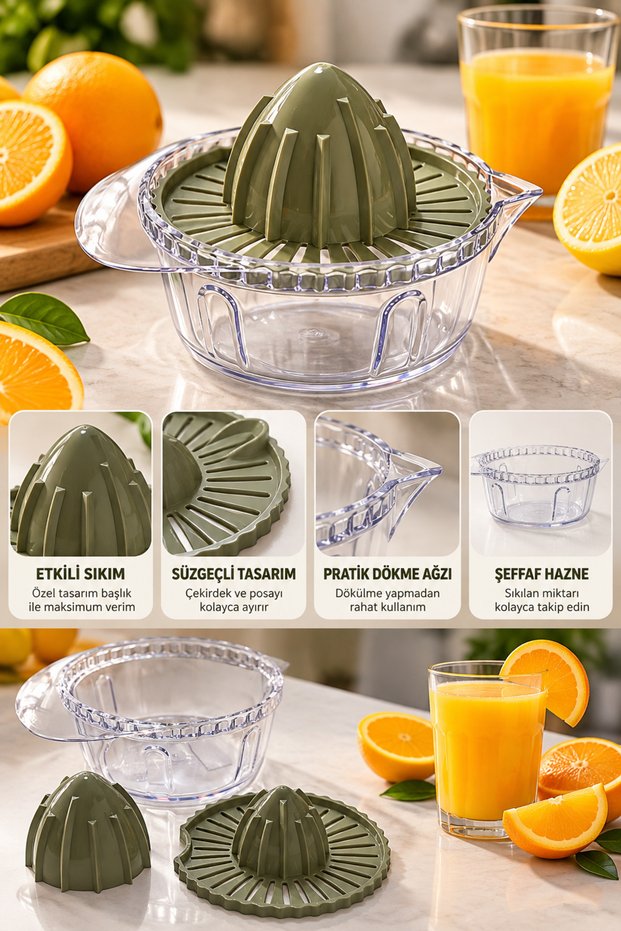 2-Headed Lemon Squeezer with Strainer, Transparent Container Lemon and Citrus Juicer