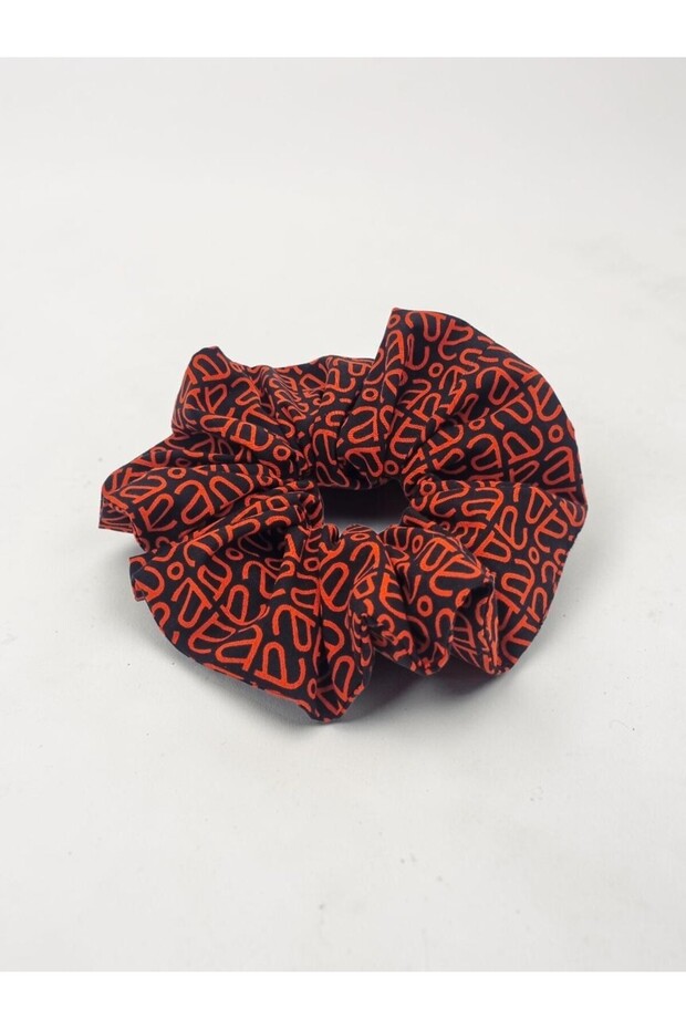 Arts Veyra Orange Patterned Scrunchie Hair Clip – Black Orange Voluminous Fabric Hair Clip
