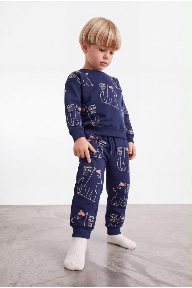 Boys' 2-Piece Tracksuit Set Printed Sweatshirt Sweatpants