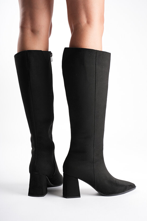 Women's Black Zippered Suede Boots