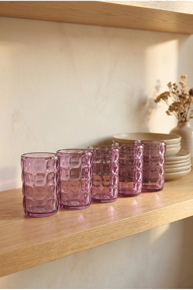 Set of 6 Acrylic Water Glasses 410 ml with Embossed Pattern