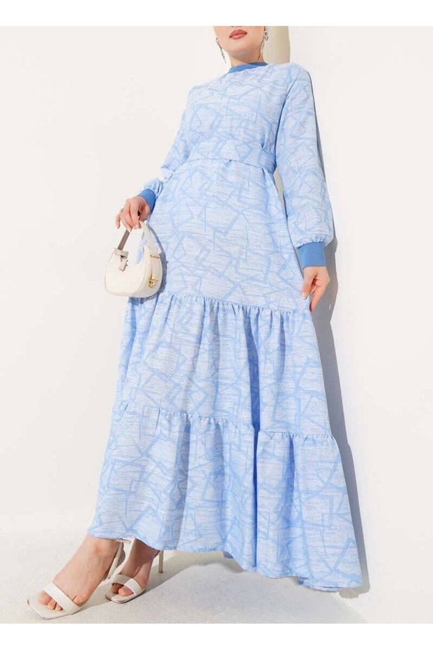 Geometric Patterned Dress - Ice Blue