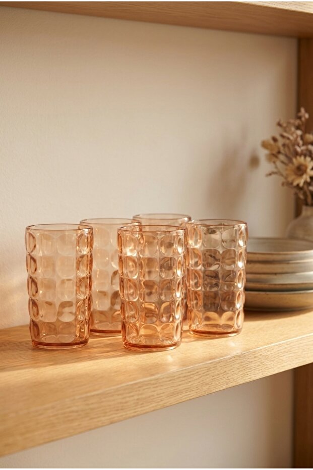 Set of 6 Acrylic Water Glasses 410 ml with Embossed Pattern