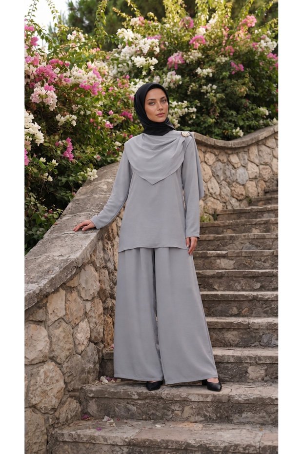 Pearl Buckle Trousers Double Set