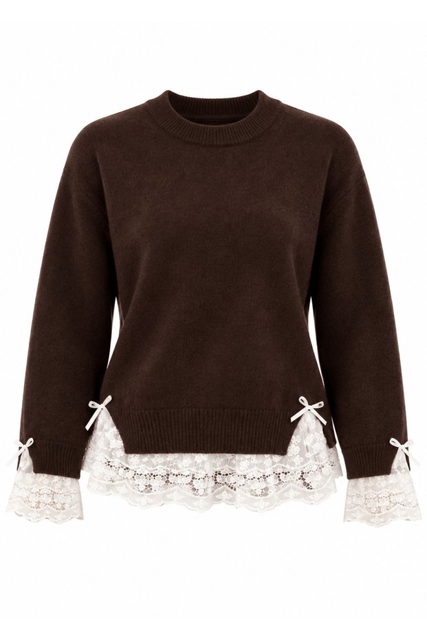 Burgundy Sweater with Lace Detail
