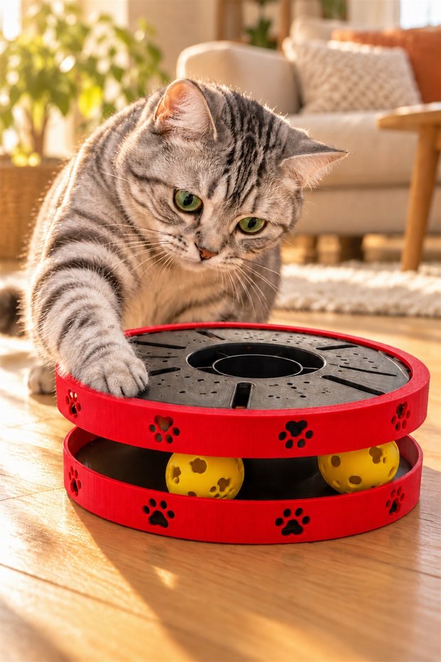 Interactive Rotating Ball Intelligence and Play Toy for Cats – 2-Layer Paw Pattern Cat Entertainment and Activity Center – 3D Printing 20*20cm