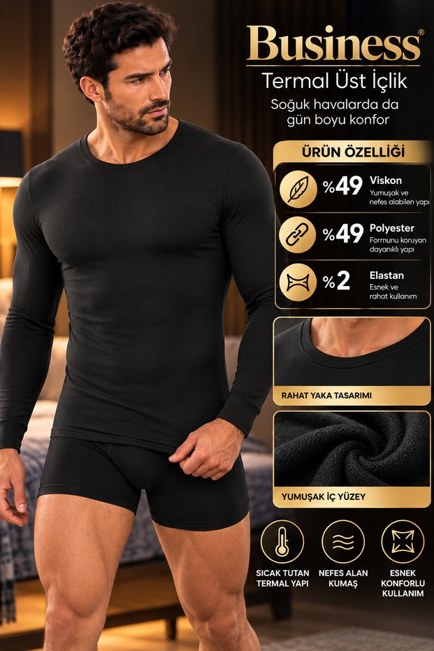 Business Men's Thermal Underwear Black Flexible Warm Underwear