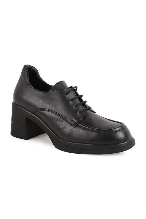 Women's Shoes L031.26108121K Black Genuine Antique Leather Lace-Up Mirror Toe High Thick Block