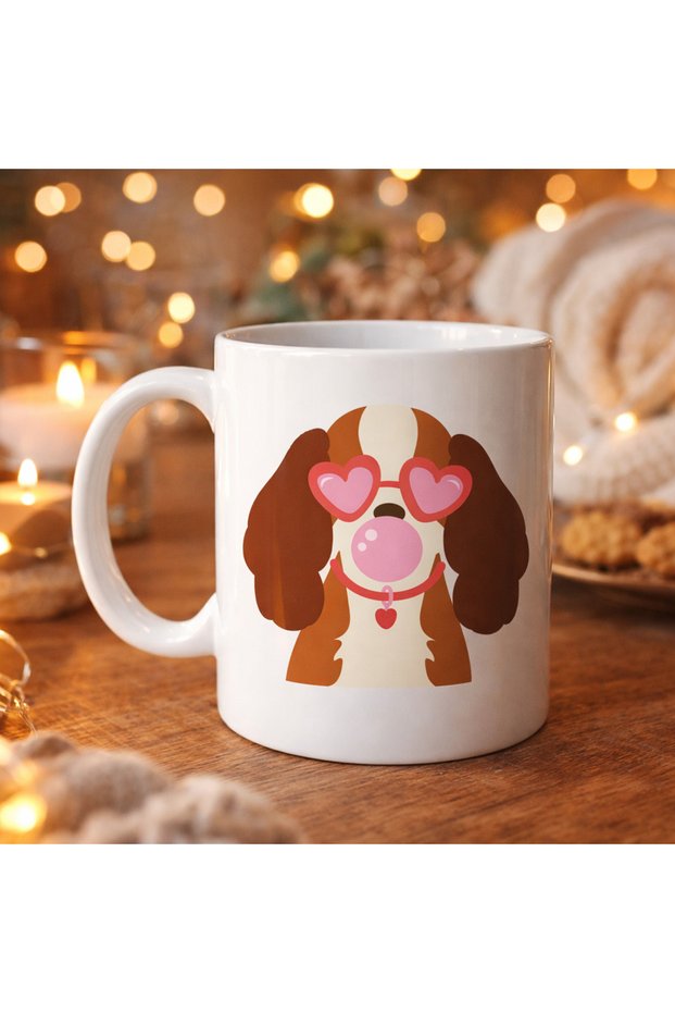Cute Dog Figurine Porcelain Mug with Heart and Glasses Model 45 – Design Full of Love