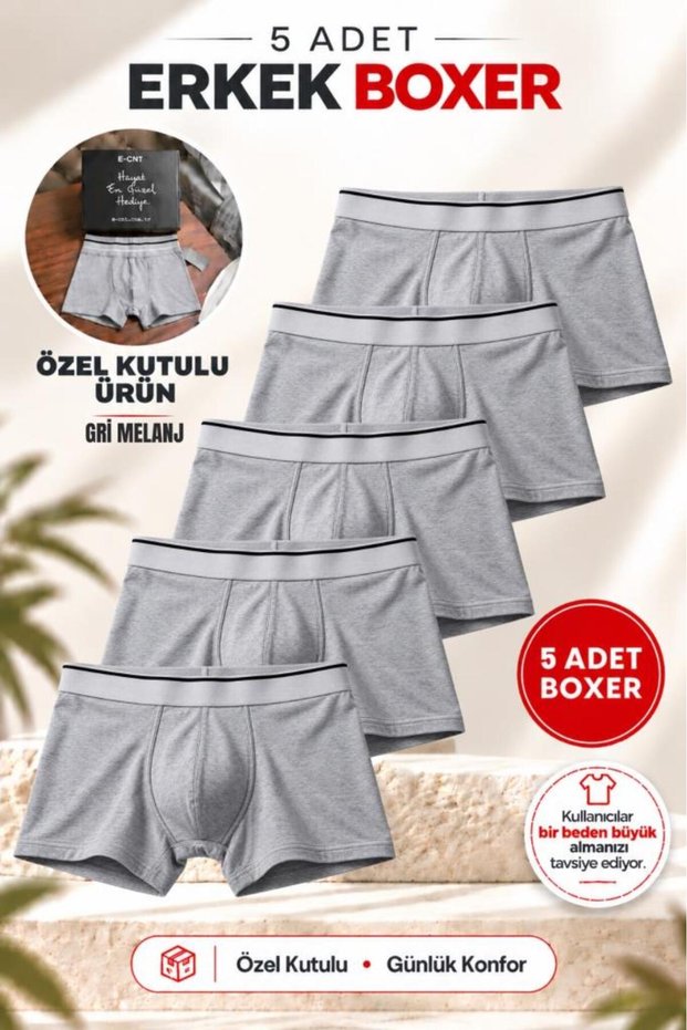 Men's Slim Fit Gray Boxers 5-Piece Pack Lycra Comfortable Cut Special Boxed