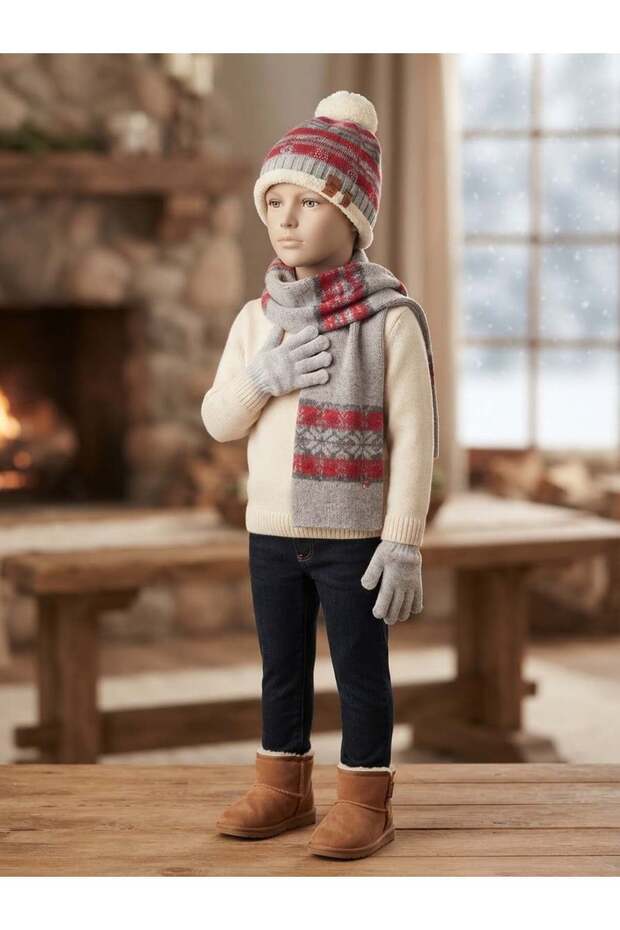 Unisex Children's Scarf, Beanie and Gloves 3-Piece Winter Set