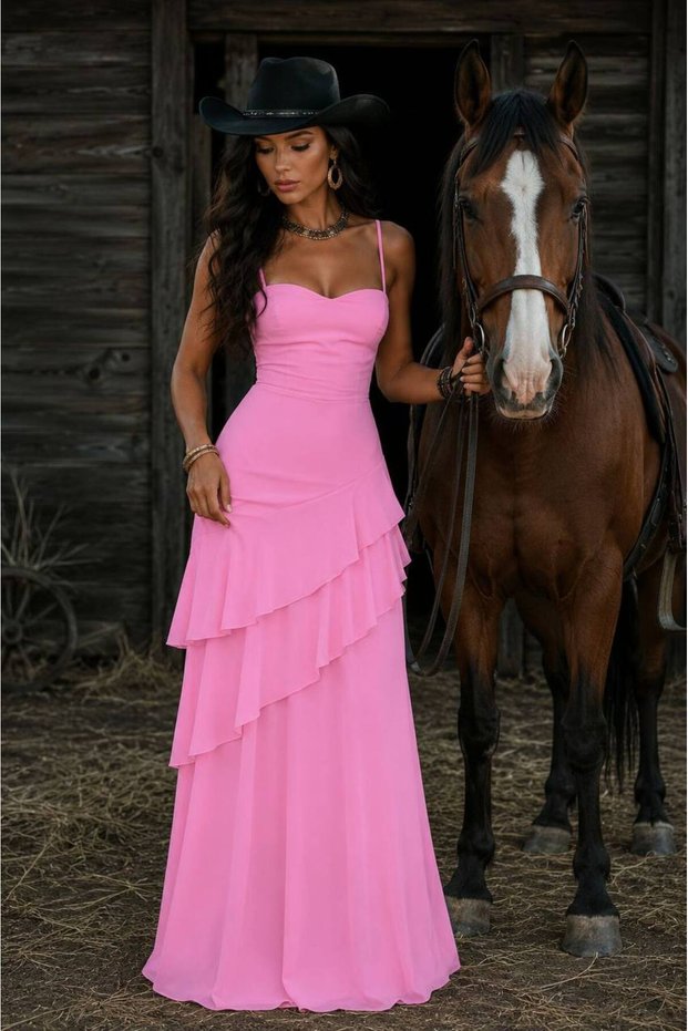Layered Ruffle Evening Gown Graduation