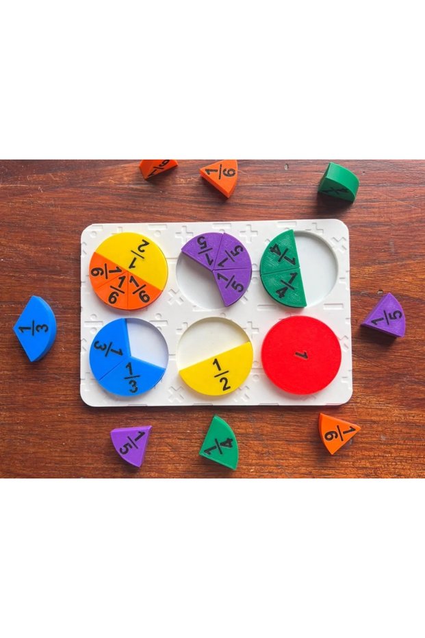 3D Printing Fractions Teaching Set - Educational Wooden-Looking Math Puzzle, Fraction Learning Material