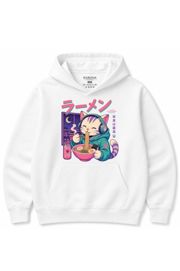 Midnight Ramen Cat Japanese Anime Kawaii Graphic Hoodie