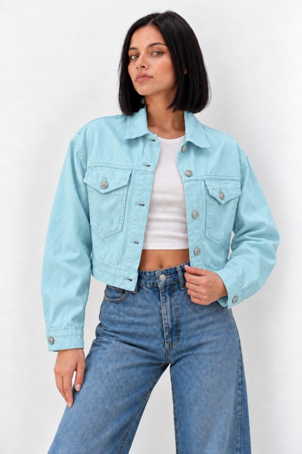 Women's Casual Blue Denim Jacket with Chest Pockets