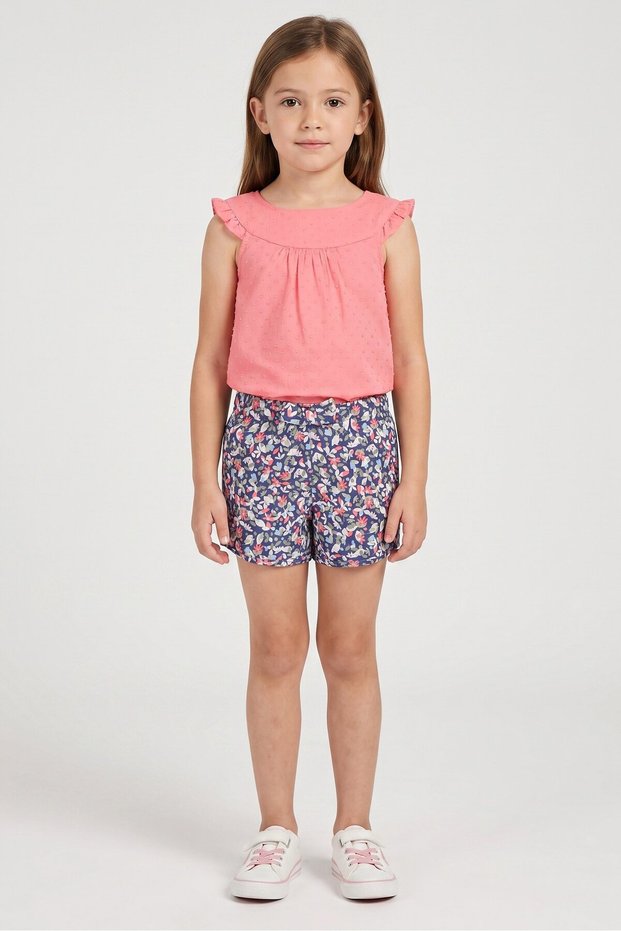 Kids Girl Textured Top And Short, Multicolor